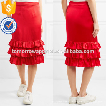 Falda de Midi de capas de algodón con volantes de poliester rojo Fabricación de ropa de mujer de moda al por mayor (TA0007S)